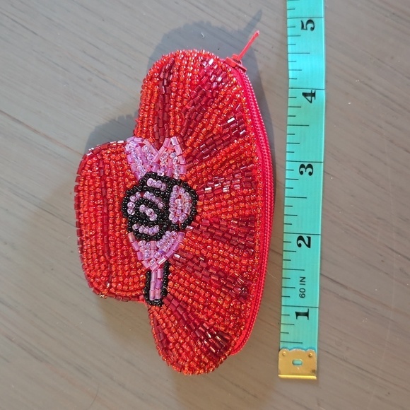 Vintage Red beaded ZIPPER Coin bag Excellent condition! - Picture 2 of 4